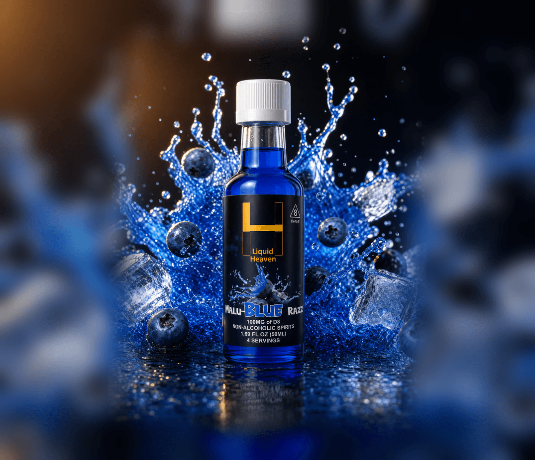 MALU-BLUE RAZZ — Liquid Heaven Delta 8 syrup 50ML, 100MG THC bottle