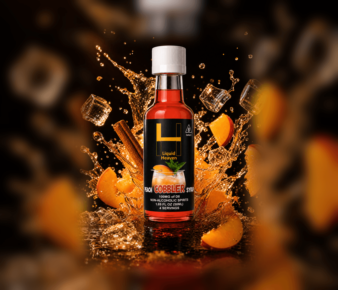 PEACH COBBLER — Liquid Heaven Delta 8 syrup 50ML, 100MG THC bottle