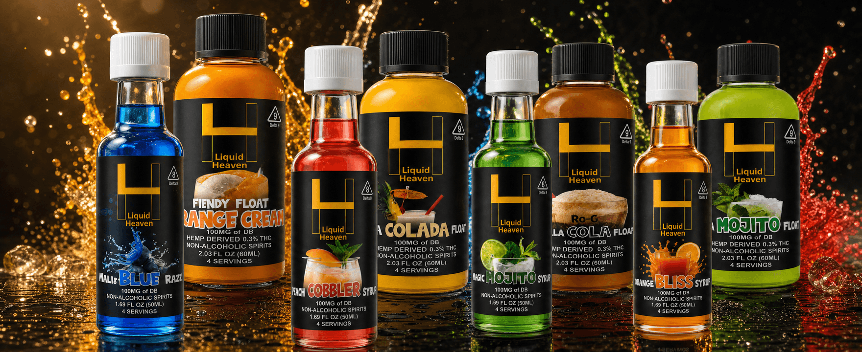 All eight Liquid Heaven bottles