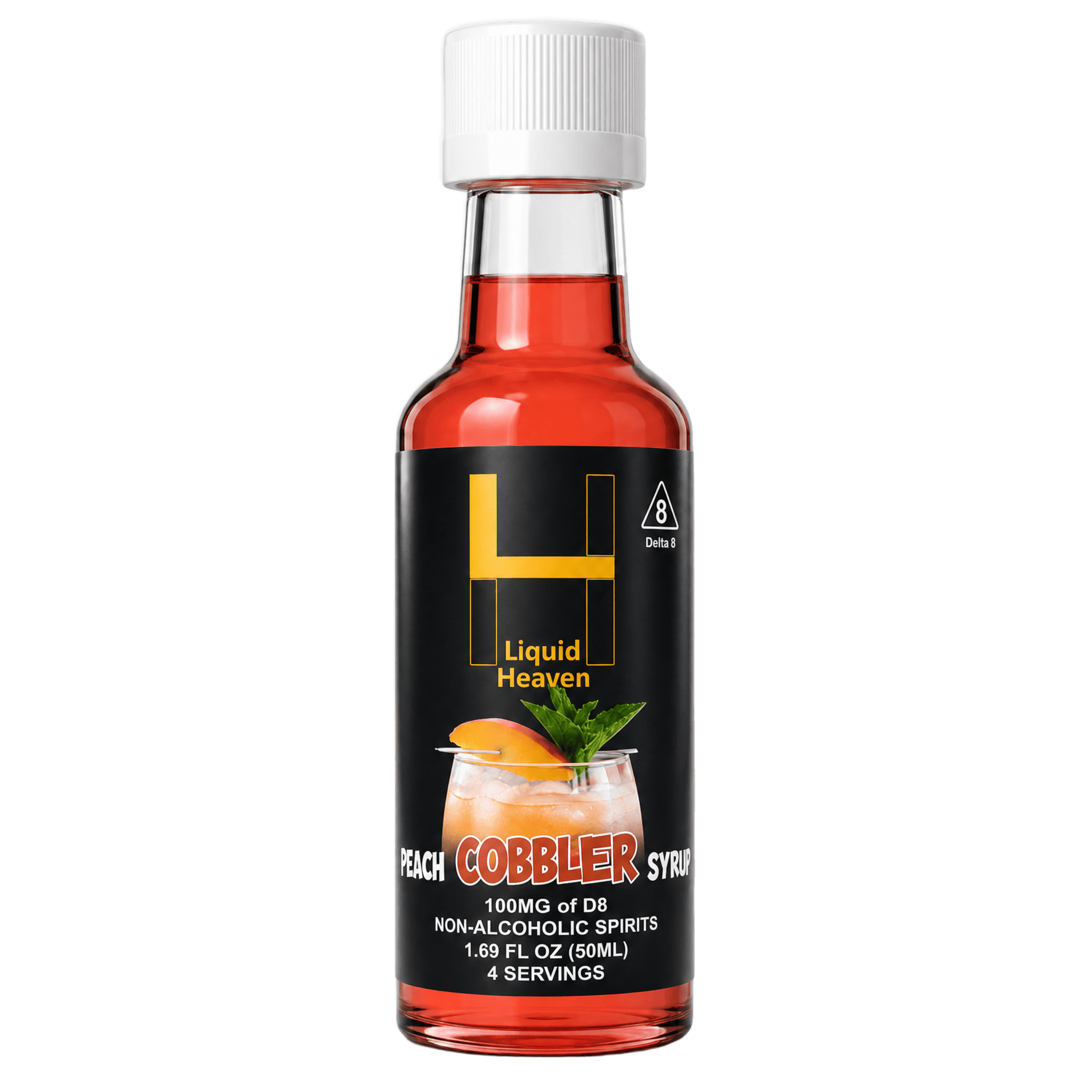 PEACH COBBLER — Liquid Heaven Delta 8 syrup 50ML, 100MG THC bottle