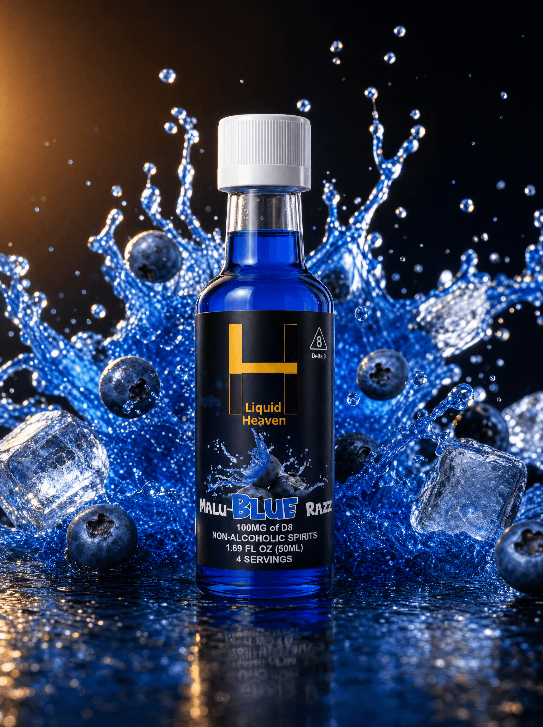 MALU-BLUE RAZZ — Liquid Heaven Delta 8 syrup 50ML, 100MG THC bottle