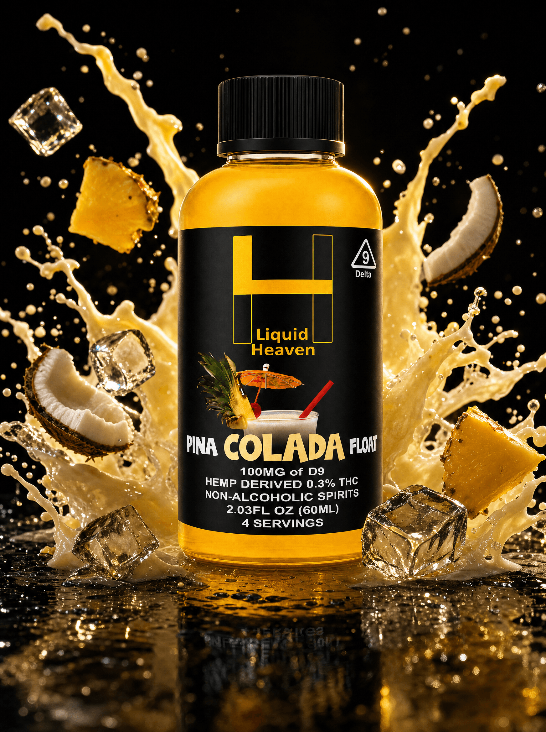 PINA COLADA — Liquid Heaven Delta 9 float 60ML, 100MG THC bottle